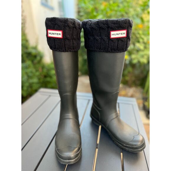 NWOT Hunter Tall Black Cable Knit Cuff Rain Boot Socks SZ M = US Women's SZ 5-7 - Picture 1 of 5
